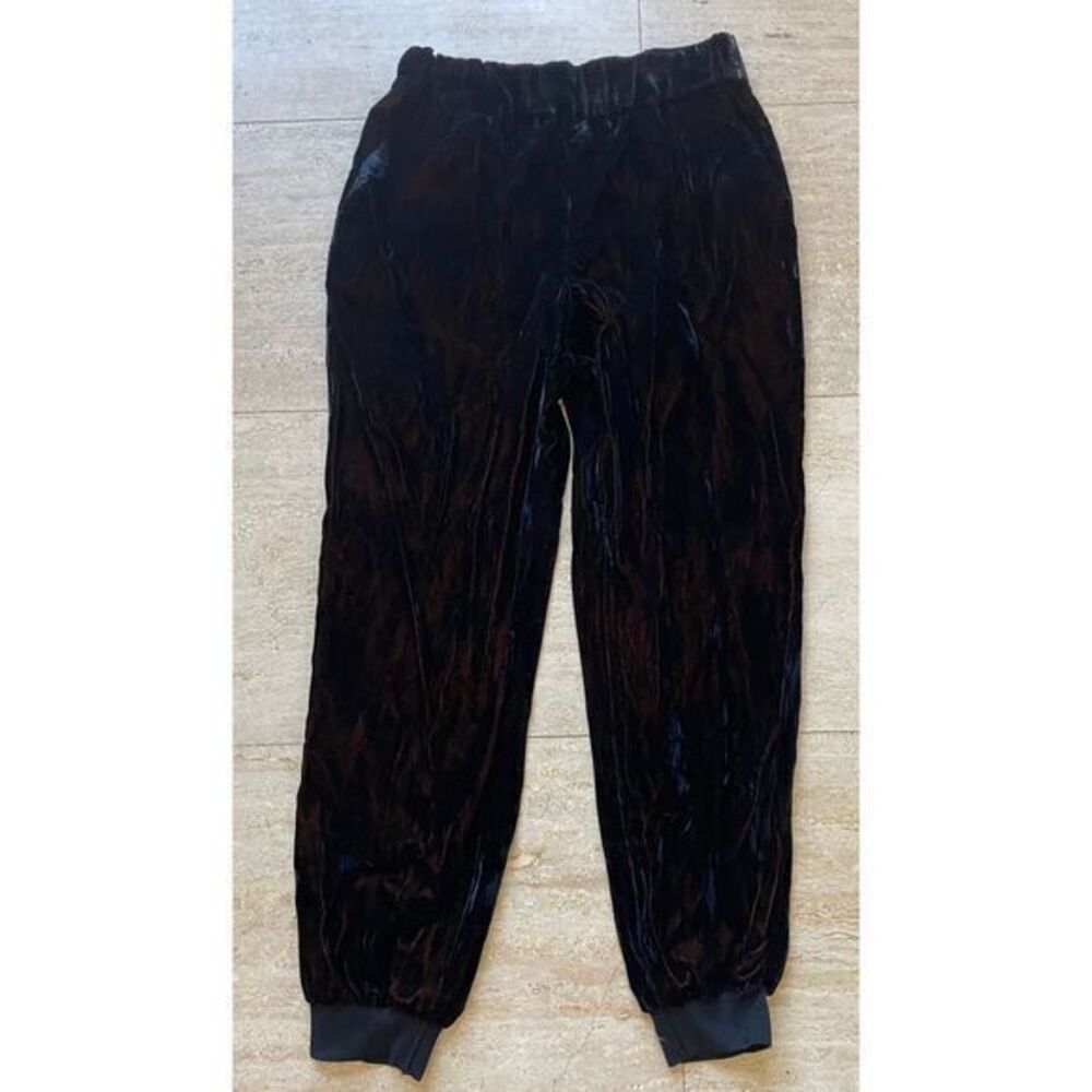 Alice + Olivia Black‎ brown Velvet Joggers Lounge Pants Elastic Waist Cuffs XS